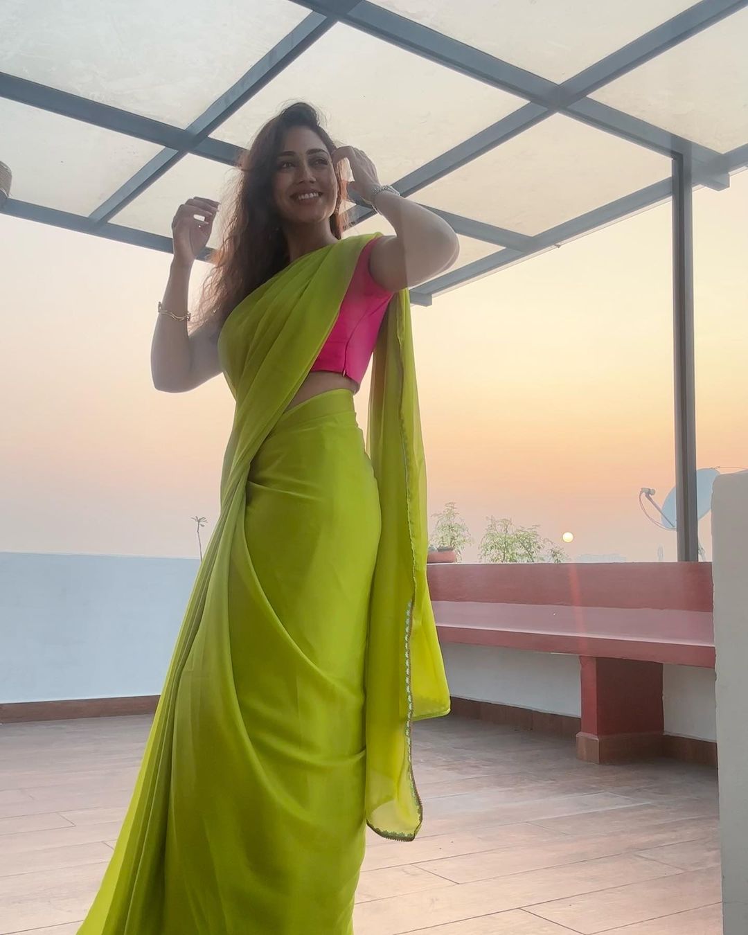 Tollywood Actress Nivetha Pethuraj Stills in Green Saree